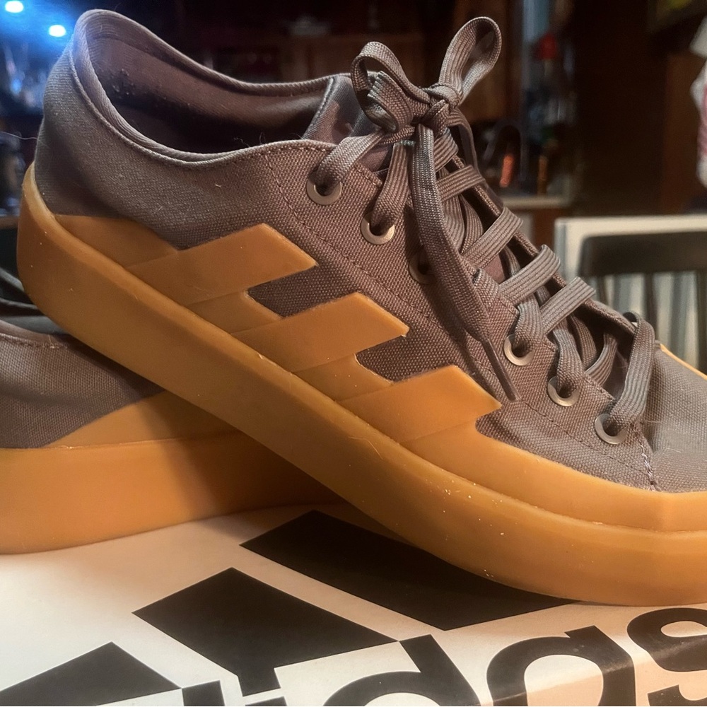 Adidas Gray and Tan Sneakers with Skateboarding Style